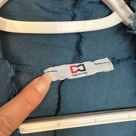 Womens Open Front Linen Cardigan Frayed Edges Italy Medium Teal Blue Lagenlook - Picture 2 of 11